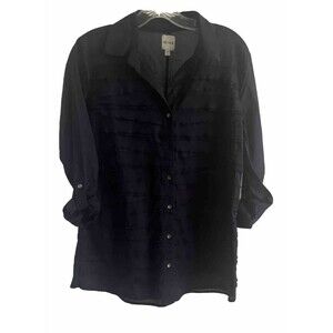 Nic+zoe Textured Lines Women Blue Top Shirt S Button Front Relaxed Fit